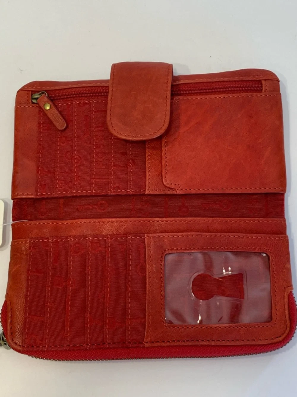 Fossil Red Scarlet Leather Penelope Wallet clutch with Robot Applique New NWT - Picture 8 of 16
